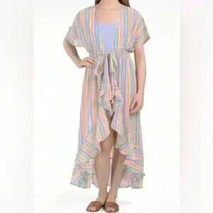 America & Beyond Rainbow Hi-lo Hem Ruffle Trim Cover-up Dress